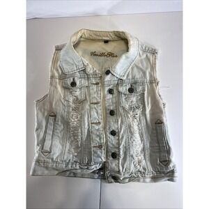 Vanilla Star Women's Distressed Light Wash Denim Vest Size L Button Front